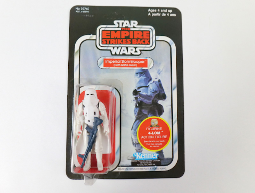 A snowtrooper action figure from the movie Star Wars is pictured. It is in mint condition.