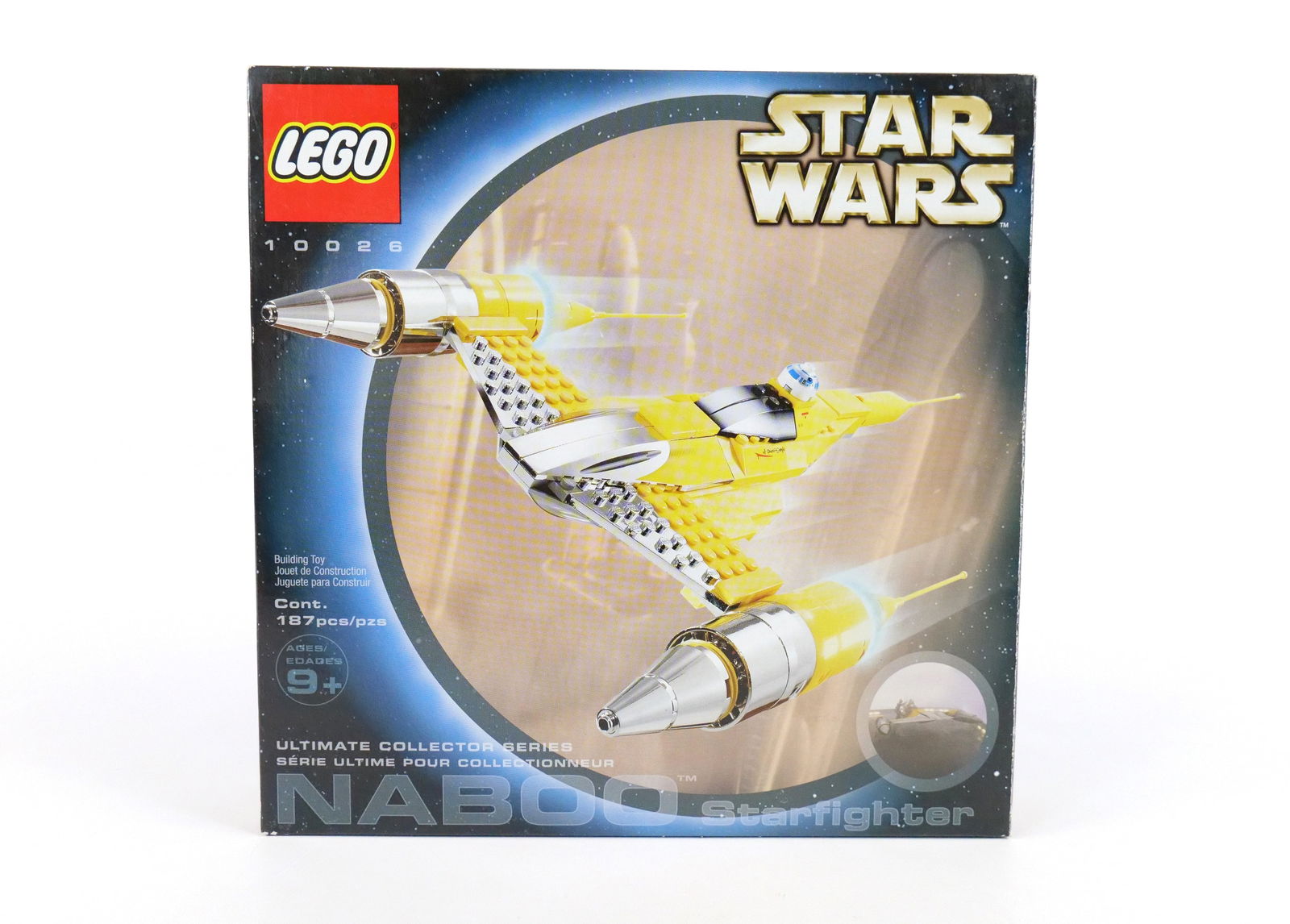 A rare LEGO Naboo Starfighter set from the movie Star Wars is pictured. It is very valuable.