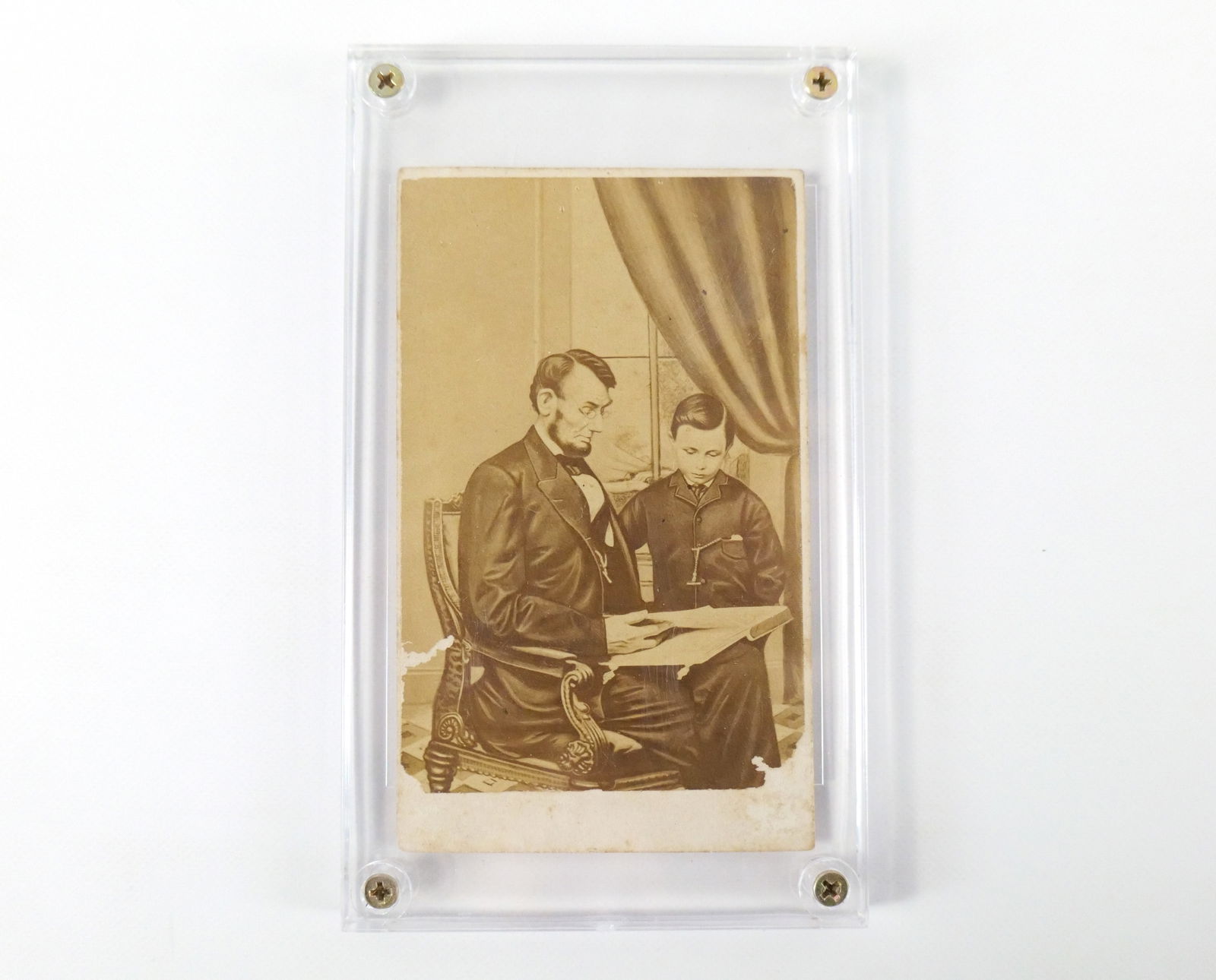 Carte-de-visite of Abraham Lincoln and his son Tad